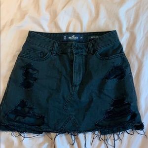 High rise black ripped jean skirt